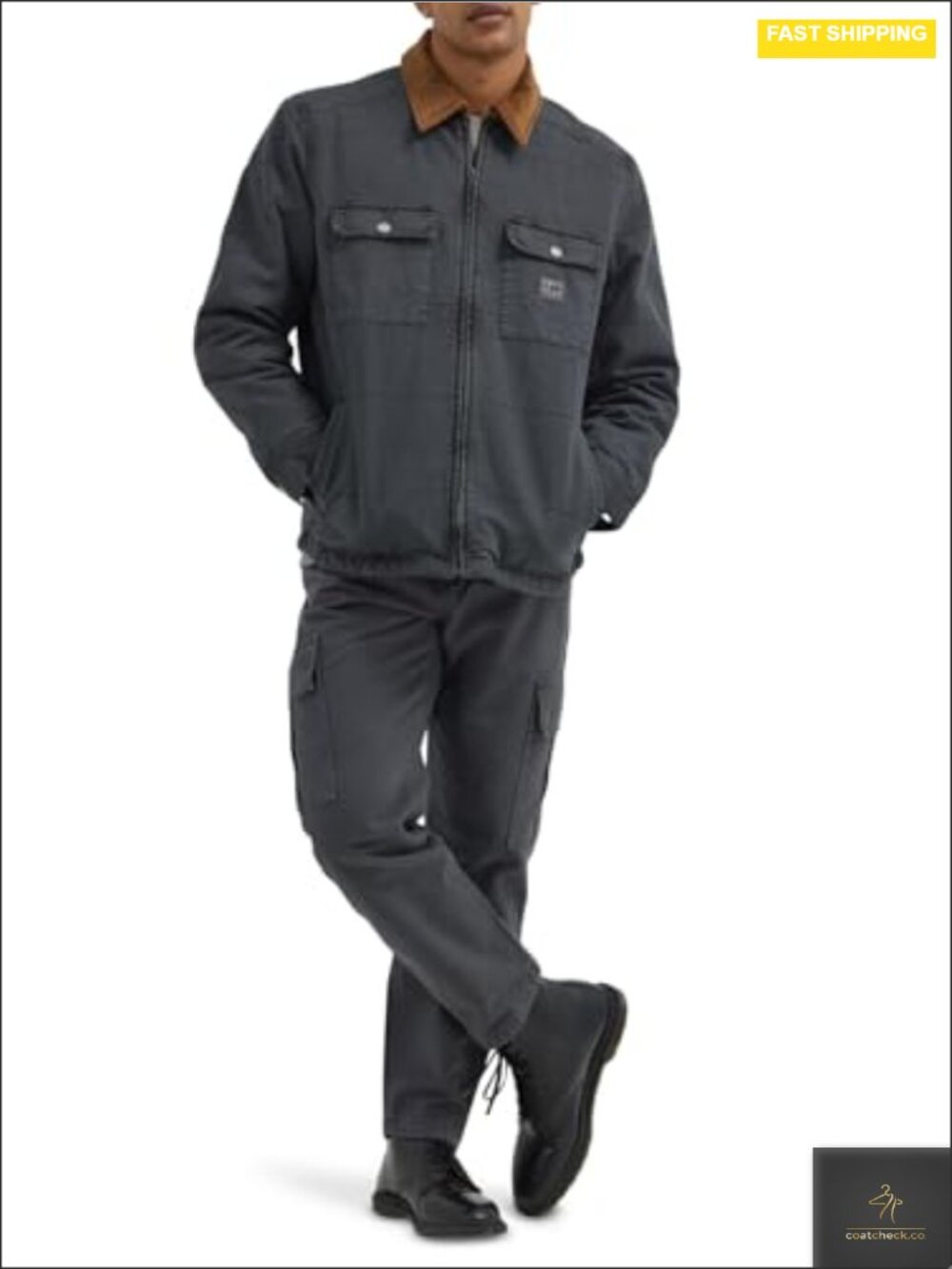 Quilted Workwear Jacket Men Cotton Loose Fit Snap Pockets